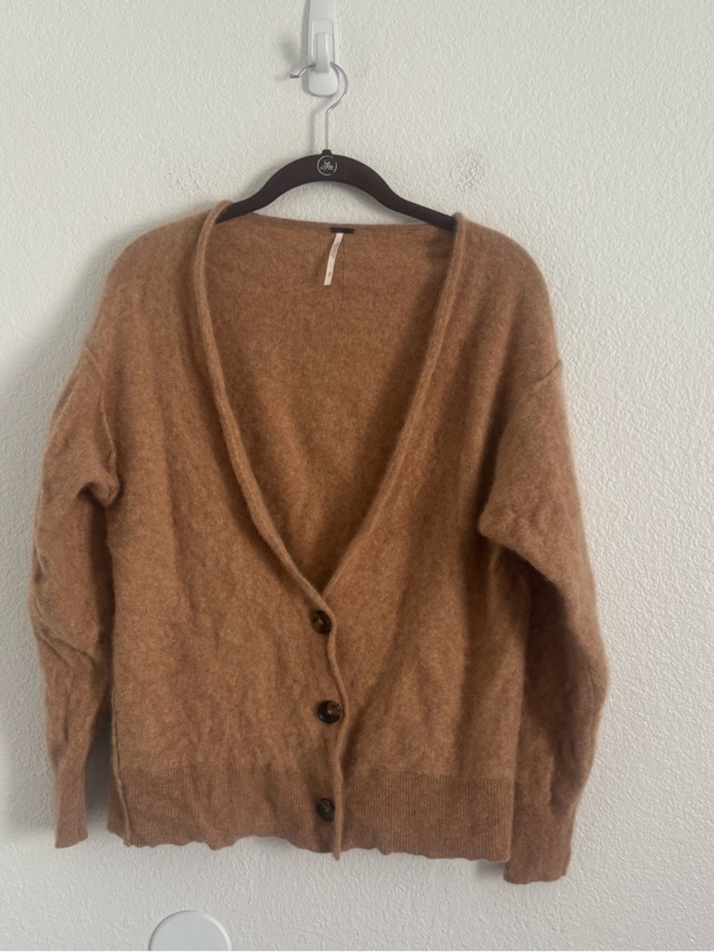 Free People Women's Size Small Tan Brown 100% Cashmere V-Neck Cardigan Sweater